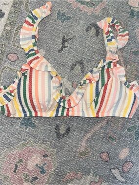 J. Crew Multicolor Striped Ruffle Bikini Top